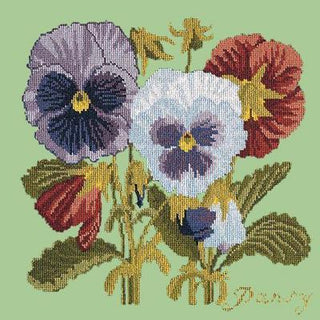 Pansy Needlepoint Kit Kits Elizabeth Bradley Design Pale Green 
