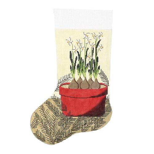 Paper White in Terra Cotta Stocking Painted Canvas J. Child Designs  - 1