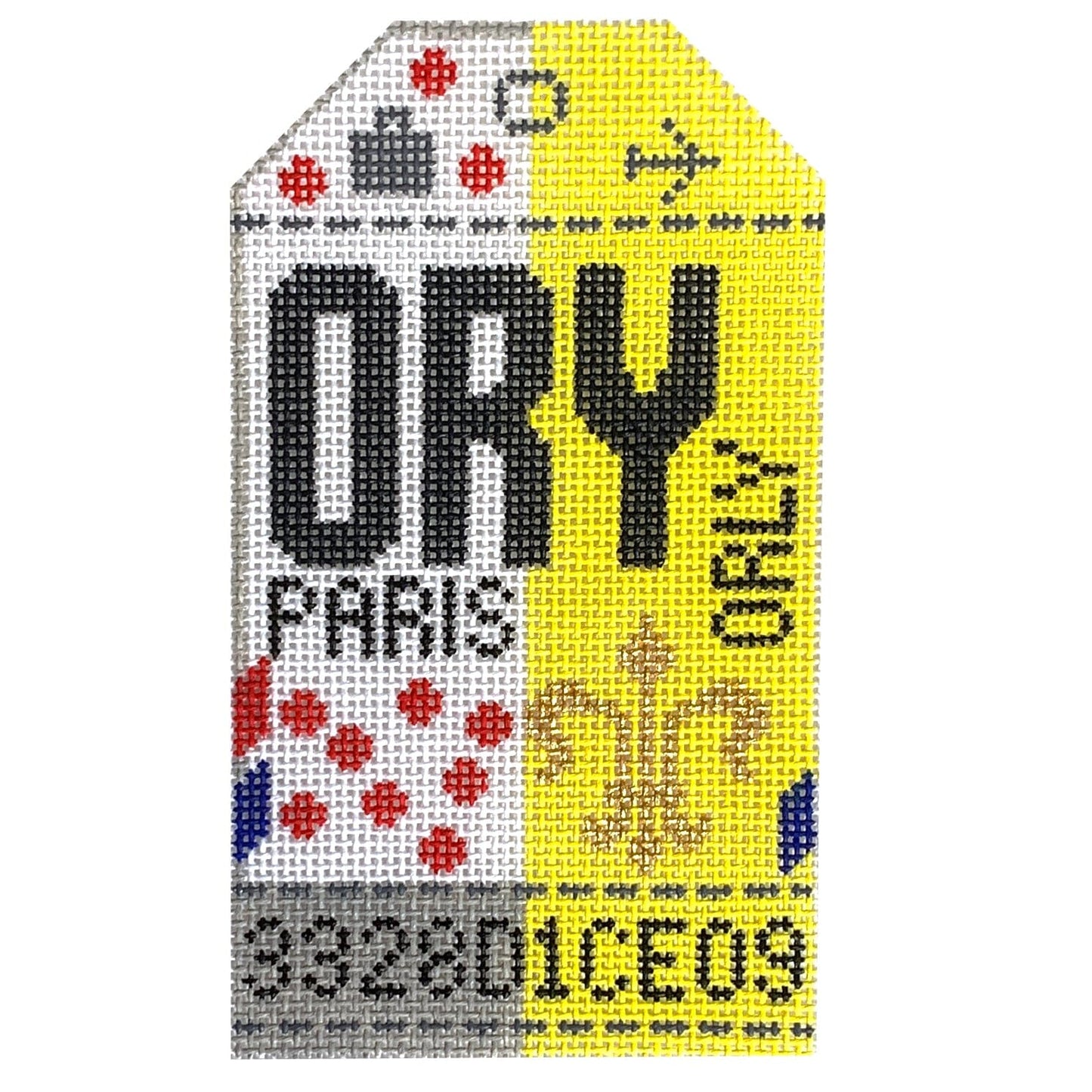 Paris ORY Vintage Travel Tag Printed Canvas Hedgehog Needlepoint 