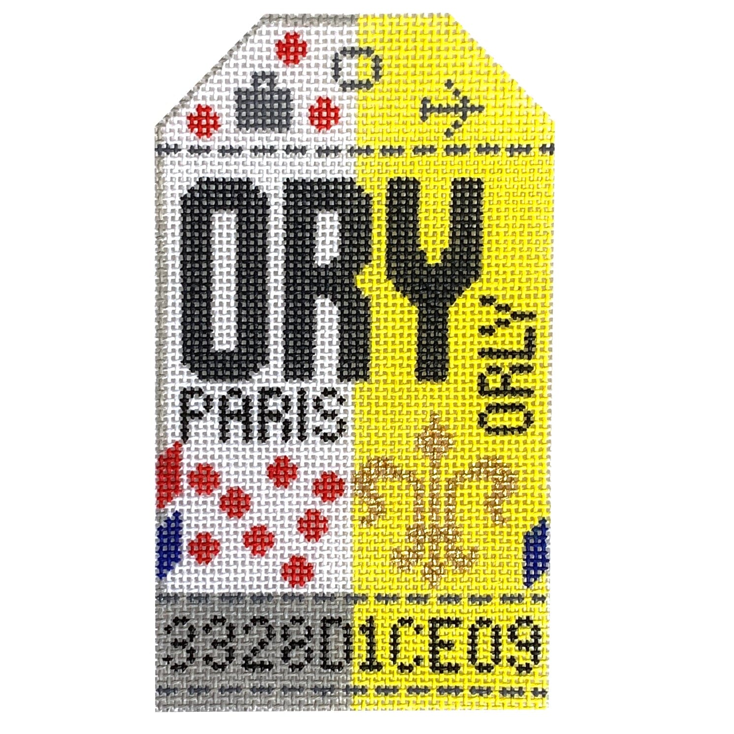 Paris ORY Vintage Travel Tag Printed Canvas Hedgehog Needlepoint 