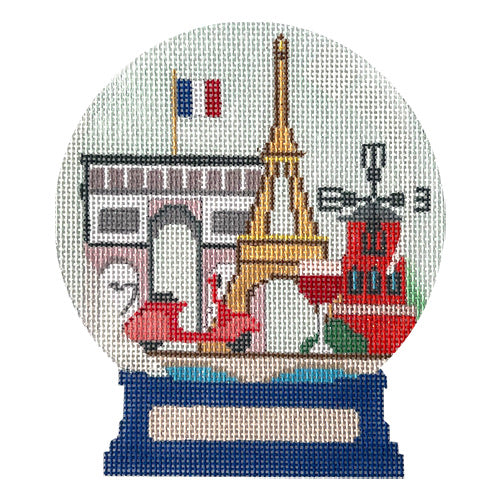 Paris Snowglobe Painted Canvas Vallerie Needlepoint Gallery  - 1
