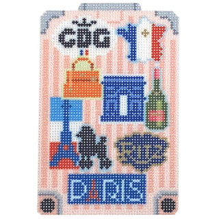 Paris Suit Case Ornament/Insert Printed Canvas Needlepoint To Go 
