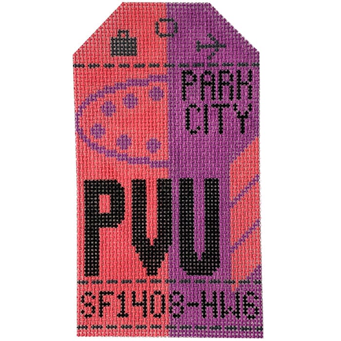Park City PVU Travel Tag Painted Canvas Hedgehog Needlepoint 
