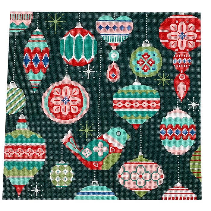 Partridge and Ornaments Pillow Painted Canvas Alice Peterson Company  - 1