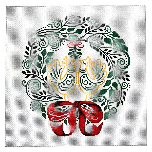 Partridge in Wreath Painted Canvas Alice Peterson Company 