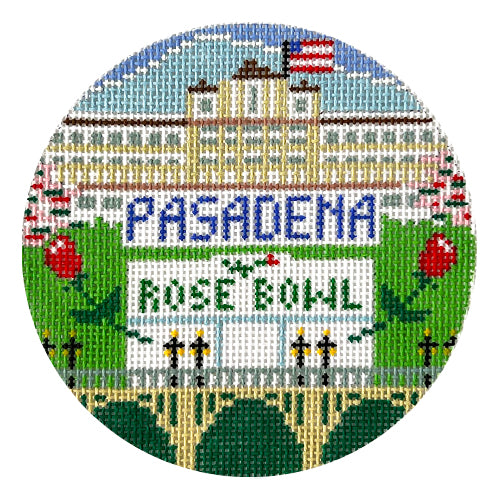 Pasadena CA Round - Rose Bowl Painted Canvas Doolittle Stitchery 