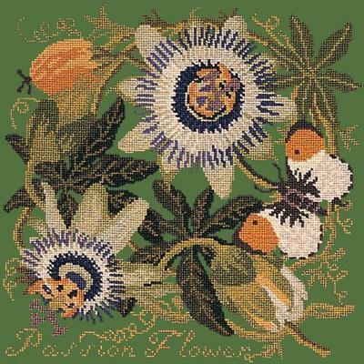 Passion Flower Needlepoint Kit Kits Elizabeth Bradley Design Dark Green 
