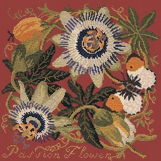 Passion Flower Needlepoint Kit Kits Elizabeth Bradley Design Dark Red 
