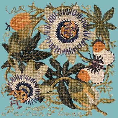 Passion Flower Needlepoint Kit Kits Elizabeth Bradley Design Duck Egg Blue 