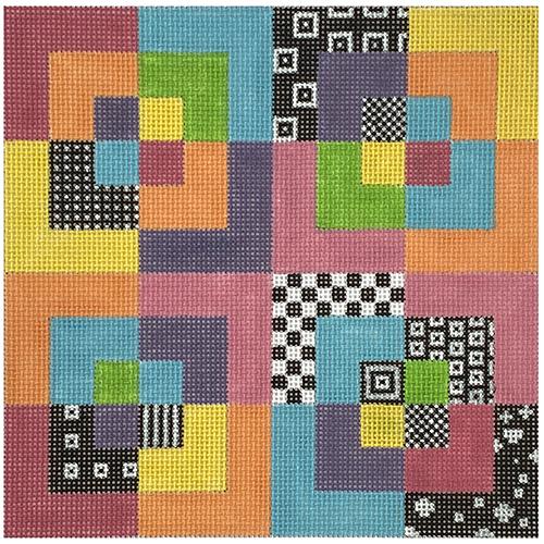 Pastel Geometric Puzzle on 13 mesh Painted Canvas Eye Candy Needleart 