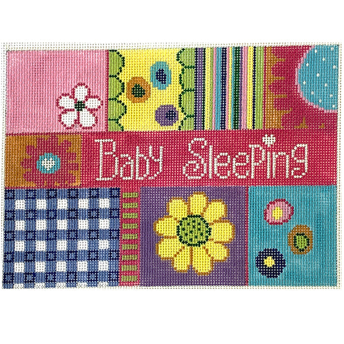 Pastel Patchwork Baby Sleeping Sign Painted Canvas Patti Mann 