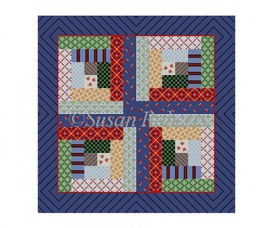 Patchwork Log Cabin Quilt Painted Canvas Susan Roberts Needlepoint Designs Inc. 