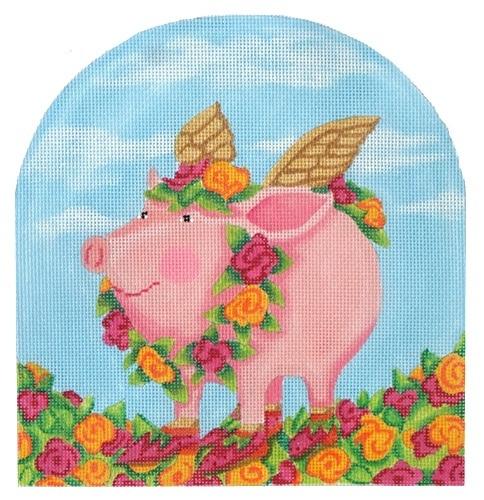 Patience Brewster Rose Flying Pig Painted Canvas Kate Dickerson Needlepoint Collections  - 1