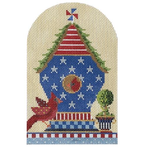 Patriotic Cardinal Birdhouse Painted Canvas The Colonial Needle Company  - 1