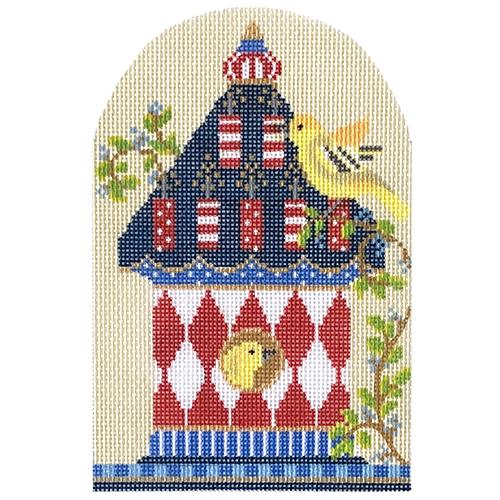Patriotic Firecracker Finch Birdhouse Painted Canvas The Colonial Needle Company  - 1