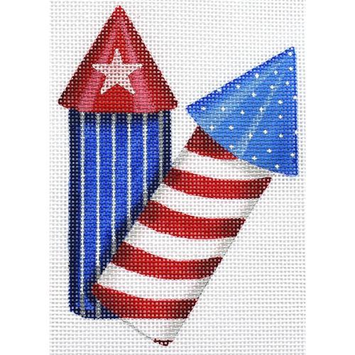 Patriotic Firecrackers Painted Canvas Kate Dickerson Needlepoint Collections  - 1