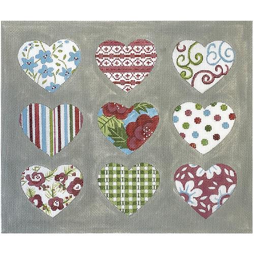 Patterned Hearts on Gray Painted Canvas Alice Peterson Company 