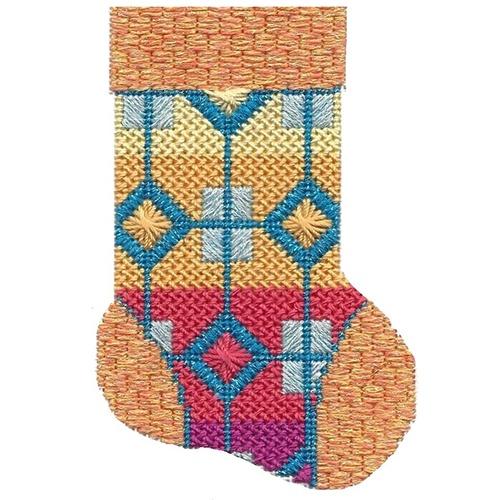 Peach & Turquoise Mini Sock with Stitch Guide Painted Canvas A Stitch in Time  - 1