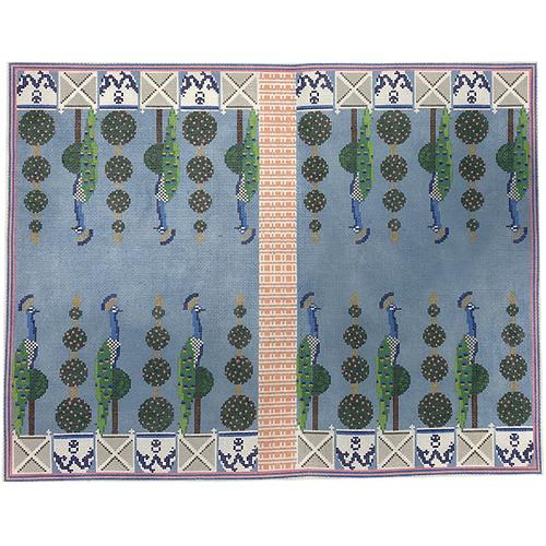 Peacock Backgammon Board Painted Canvas Anne Fisher Needlepoint LLC 