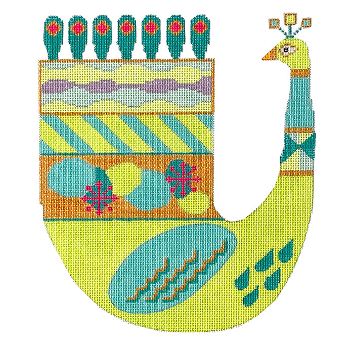 Peacock Party Single Green Bird no Background Painted Canvas Eye Candy Needleart  - 1