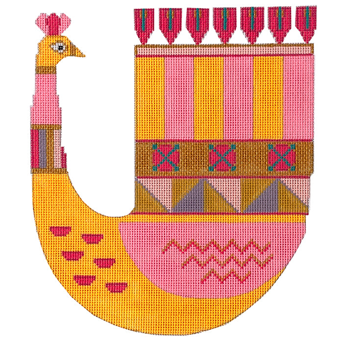 Peacock Party Single Pink Bird no Background Painted Canvas Eye Candy Needleart  - 1