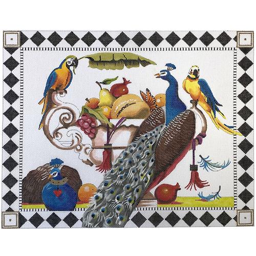 Peacocks & Parrots & Urn with Fruit Painted Canvas Colors of Praise  - 1