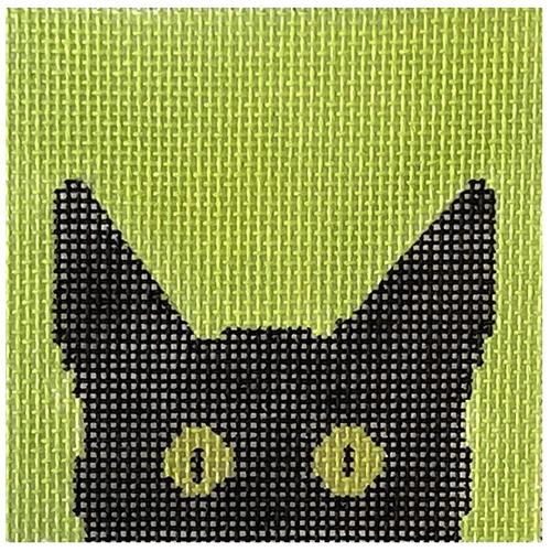 Peeky Kitty on Lime Box Painted Canvas Eye Candy Needleart 
