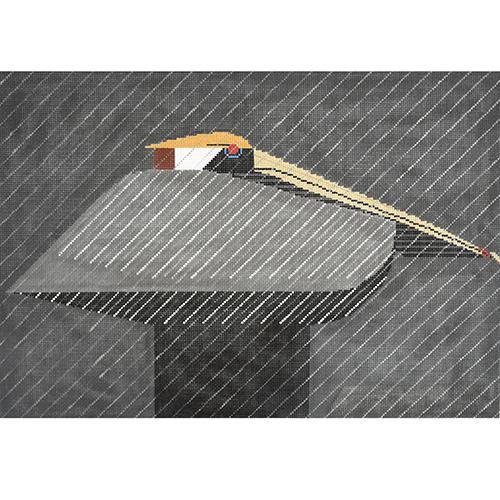 Pelican / Downpour on 13 Painted Canvas Charley Harper  - 1