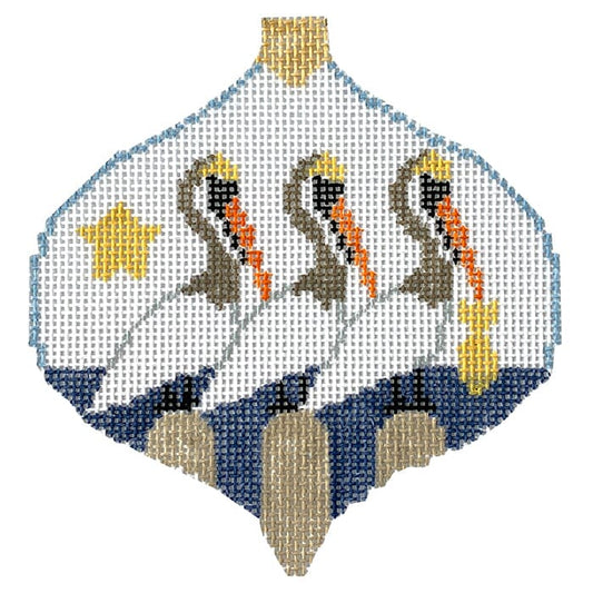 Pelicans with Star Bauble Painted Canvas Kathy Schenkel Designs 