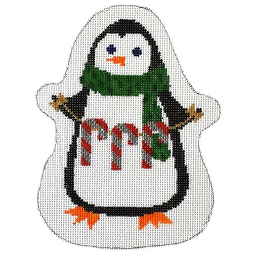 Penguin Candy Canes Painted Canvas Two Sisters Needlepoint  - 1