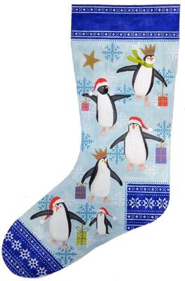 Penguin Christmas Stocking Painted Canvas Kirk & Bradley 