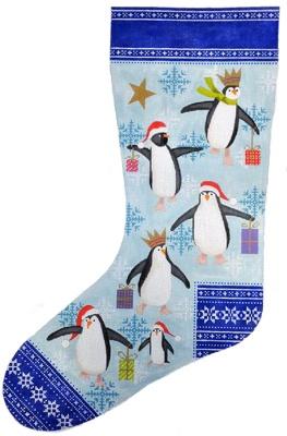 Penguin Christmas Stocking Painted Canvas Kirk & Bradley 
