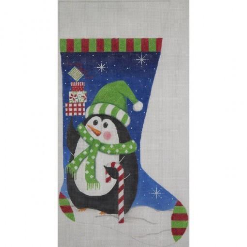 Penguin & Gifts Stocking Painted Canvas Alice Peterson 