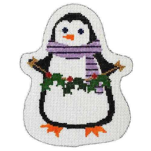 Penguin Holly Painted Canvas Two Sisters Needlepoint 