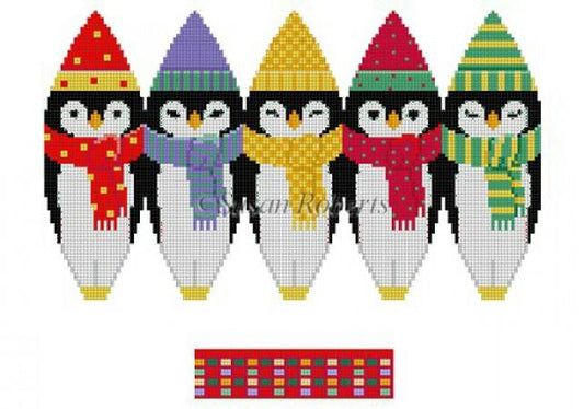 Penguin Huddle 3D Hot Air Balloon Painted Canvas Susan Roberts Needlepoint Designs Inc. 