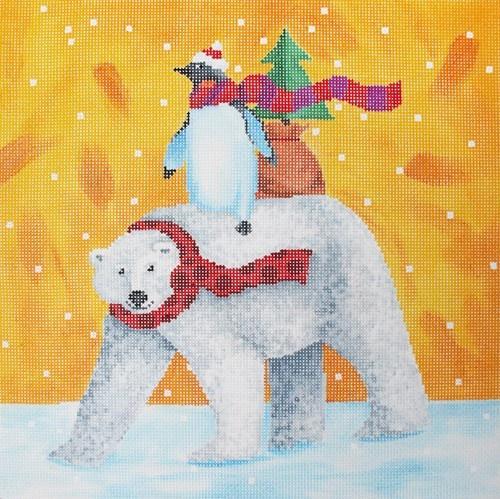 Penguin Riding Polar Bear Painted Canvas Scott Church Creative  - 1