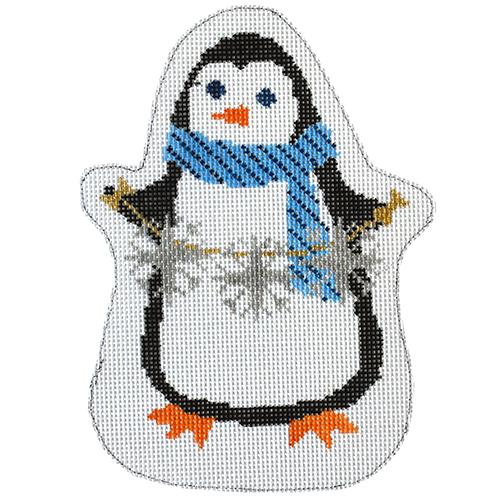 Penguin Snowflakes Painted Canvas Two Sisters Needlepoint 