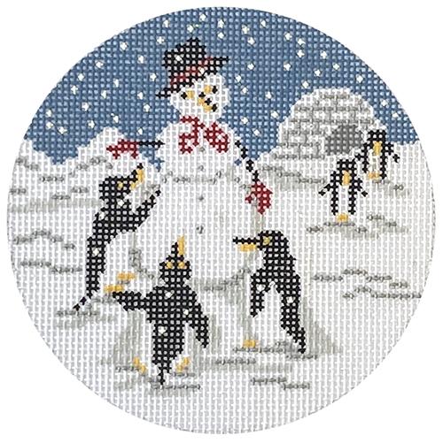 Penguin Snowman Party Painted Canvas Needle Crossings 
