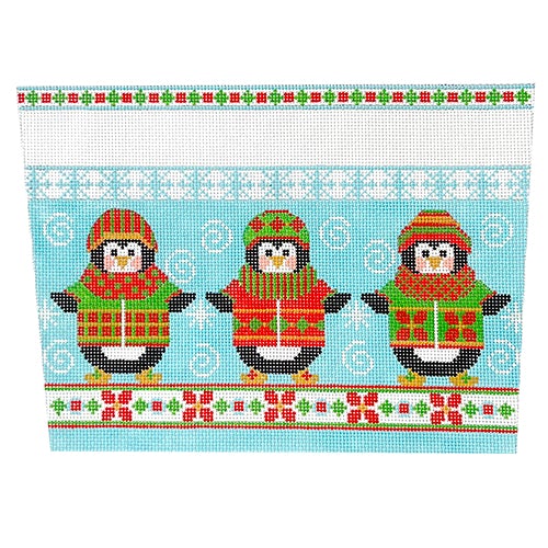 Penguin Stocking Cuff CH Painted Canvas Danji Designs 