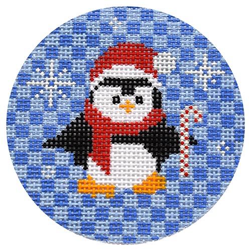 Penguin with Candy Cane and Snowflakes Painted Canvas CBK Needlepoint Collections 