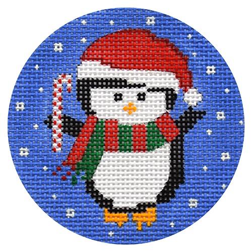 Penguin with Candy Cane Ornament Painted Canvas CBK Needlepoint Collections 