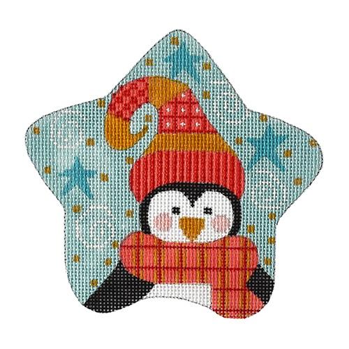 Penguin with Plaid Scarf Star Painted Canvas Danji Designs  - 1