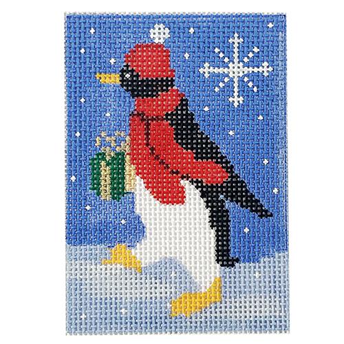 Penguin with Present Painted Canvas CBK Needlepoint Collections 