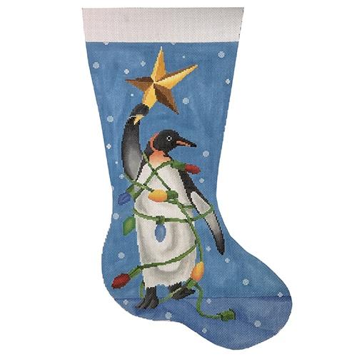 Penguin with Star Stocking Painted Canvas Scott Church Creative 
