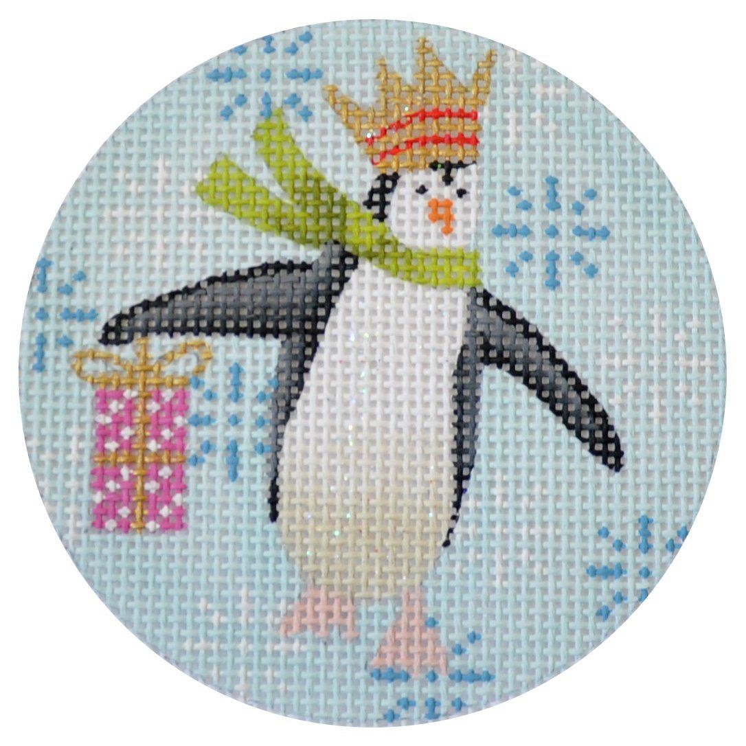 Penguin Xmas Circle Pink Painted Canvas Kirk & Bradley 
