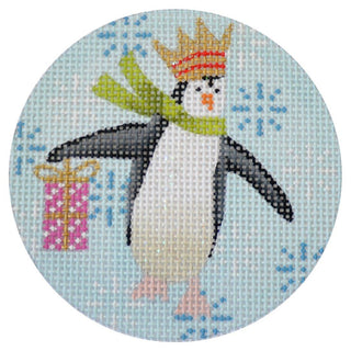 Penguin Xmas Circle Pink Painted Canvas Kirk & Bradley 
