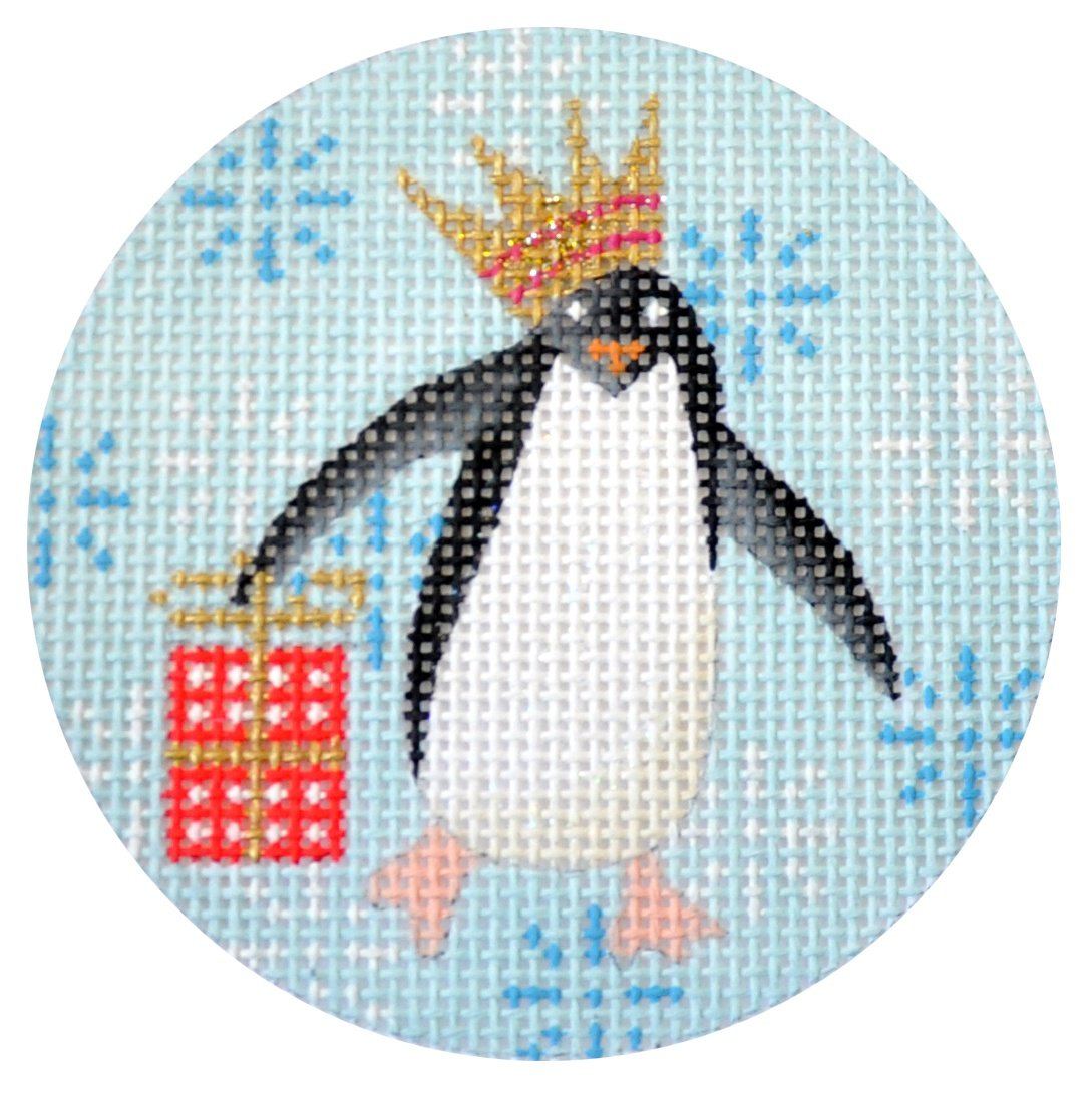 Penguin Xmas Circle Red Painted Canvas Kirk & Bradley 
