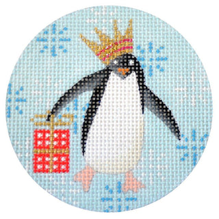 Penguin Xmas Circle Red Painted Canvas Kirk & Bradley 
