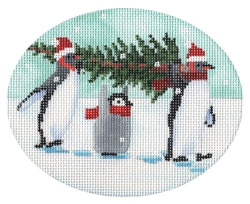 Penguins Bringing Home the Tree Painted Canvas Scott Church Creative 