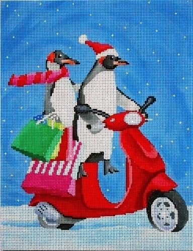 Penguins on Scooter Shopping Painted Canvas Scott Church Creative 
